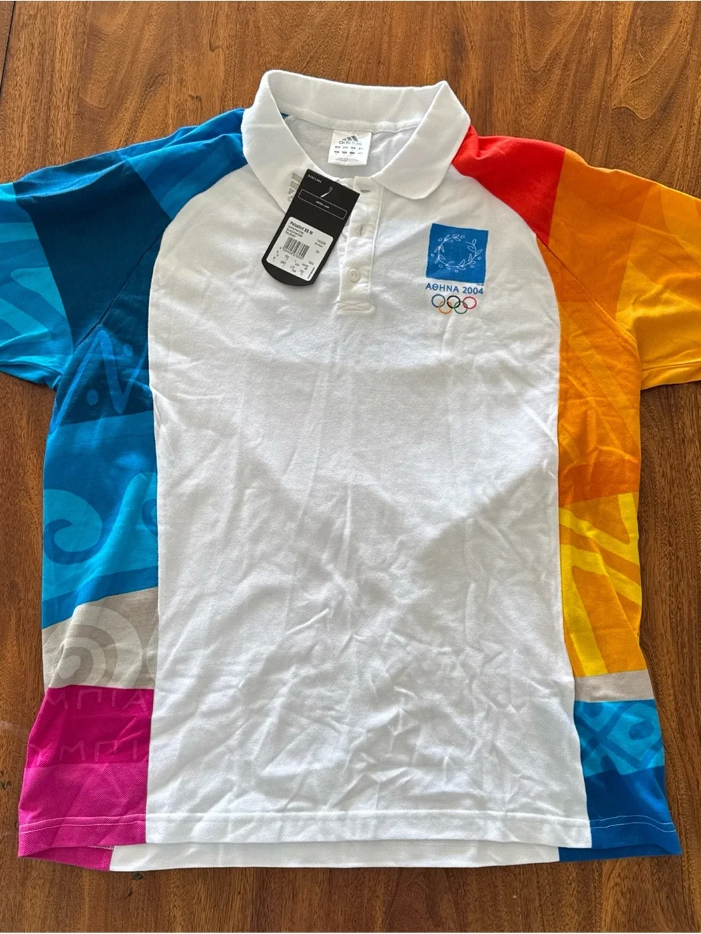 White Multicolor Athens 2004 Olympic Polo Shirt NWT